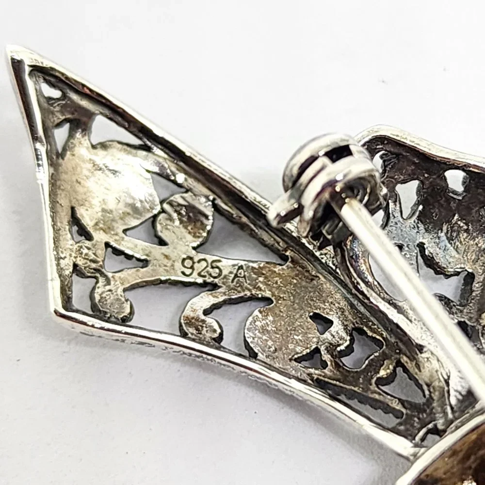 Vintage Sterling Silver Rhinestone and Marcasite Accent Bow Pin Brooch